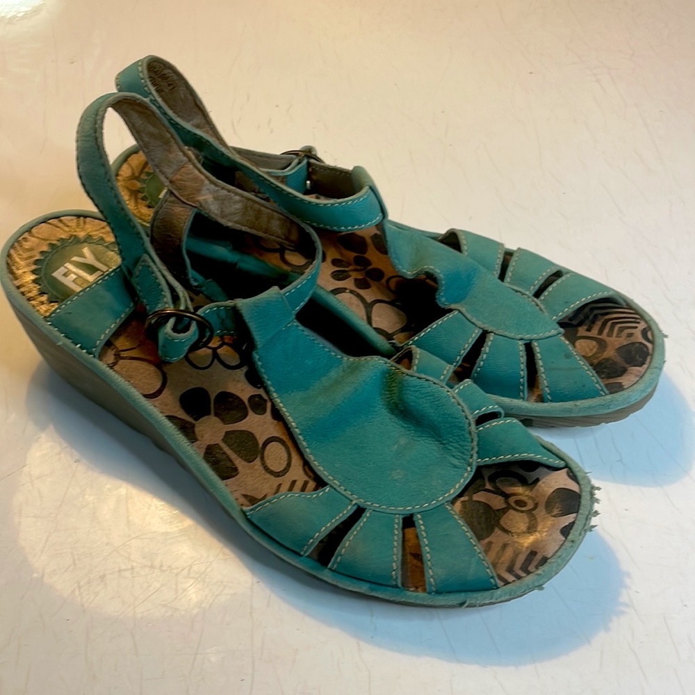 Fly London platform sandals turquoise size 41 / 11 Leather with buckle